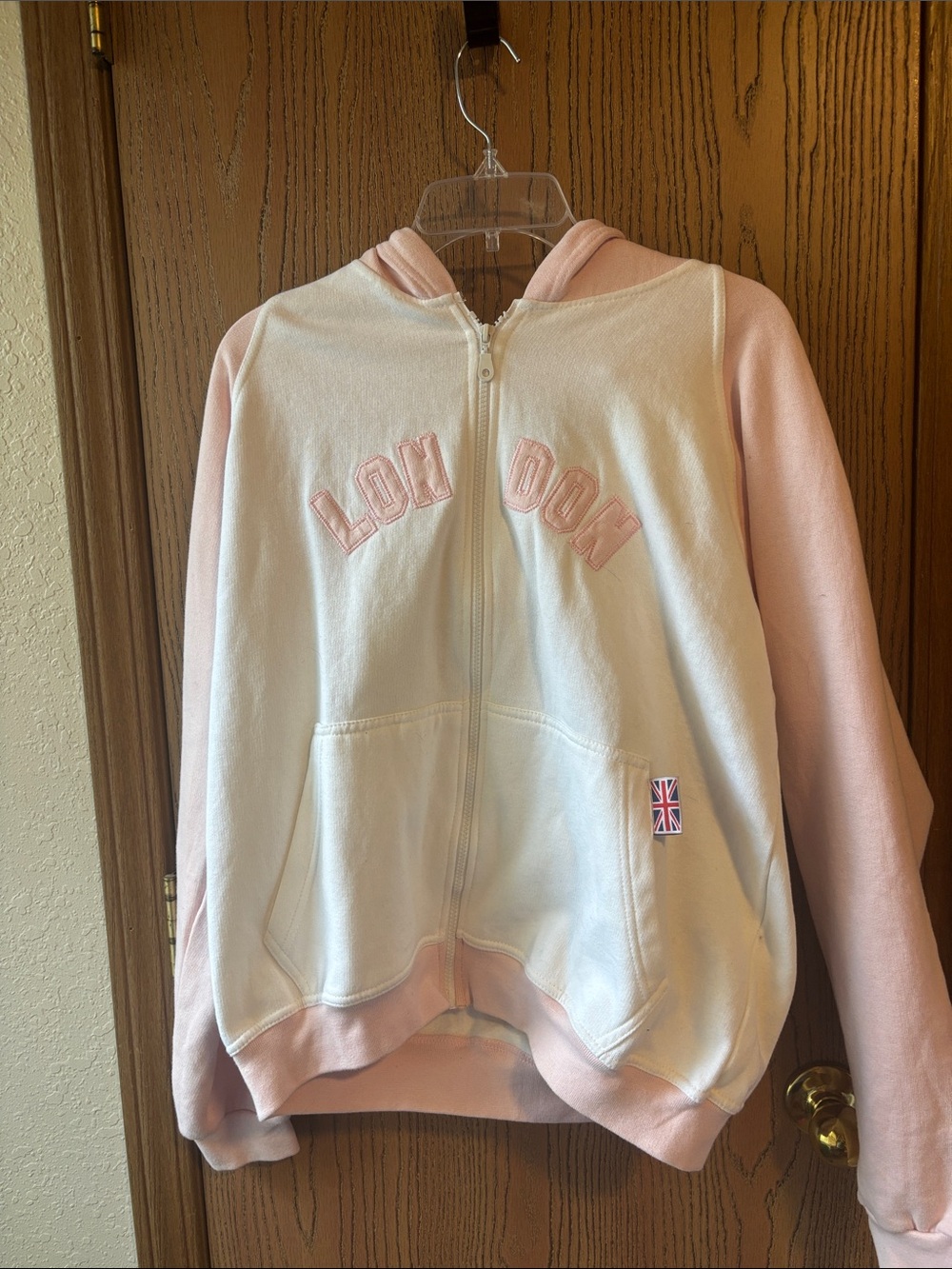 White & Light Pink Hooded Zip Jacket - London